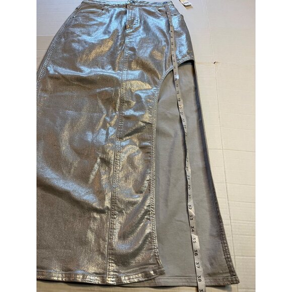 NWT-anthropologie Pilcro Silver Metallic silver Side-Slit Maxi Skirt Size M - Picture 11 of 15
